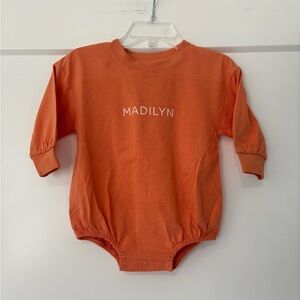 Caden Lane Personalized Long Sleeve Orange Bubble Romper 6-12 months
